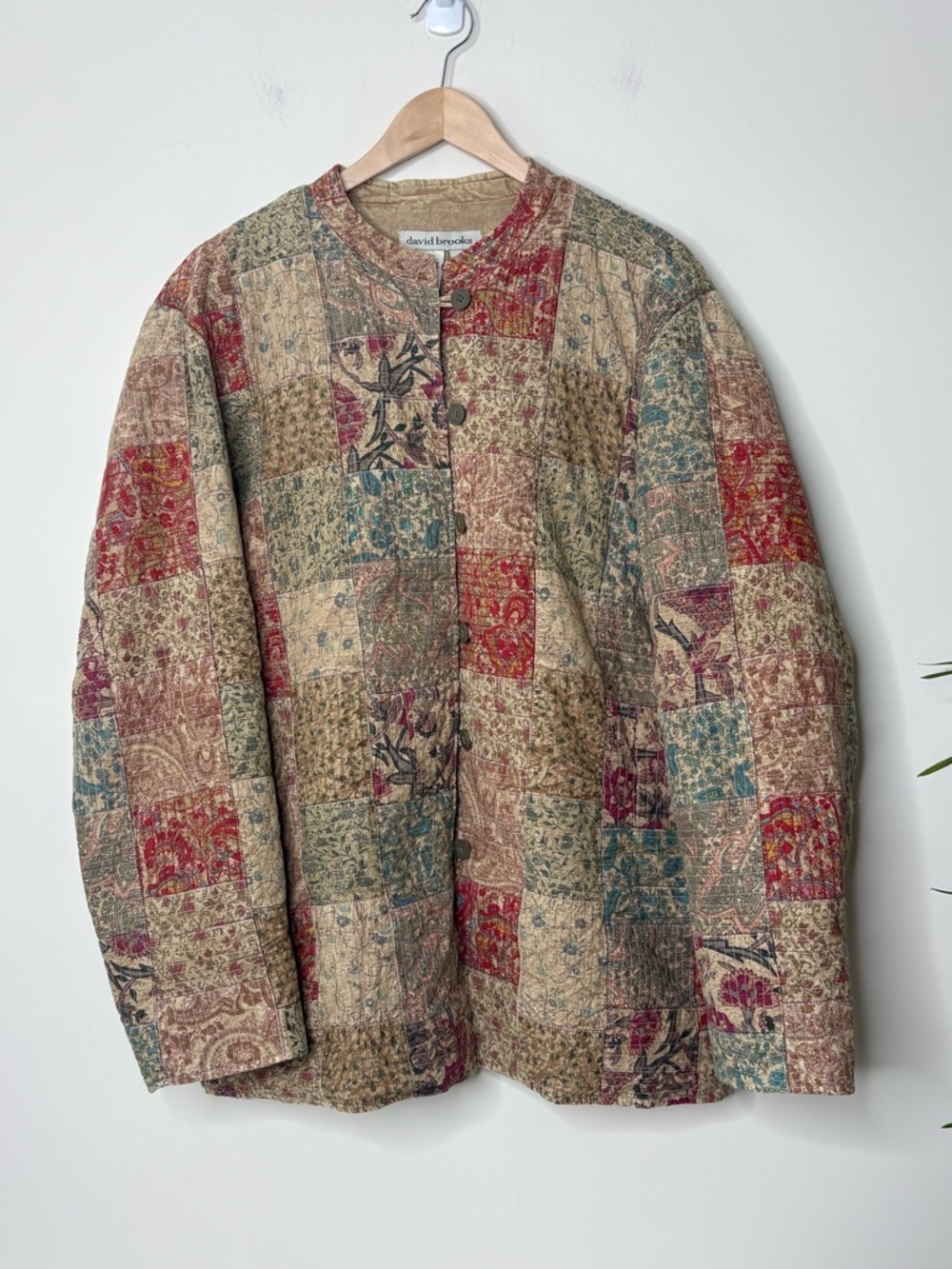 David Brooks Red Tan Tapestry Patchwork Quilted 100% Cotton Boho Shirt Jacket XL - Picture 4 of 14